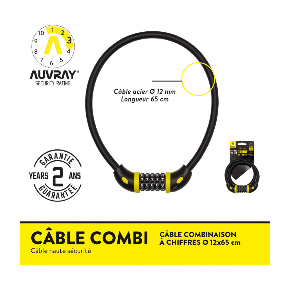 Câble antivol à code vélo Auvray Câble Combi Ø 12 x 65 cm - photo 3