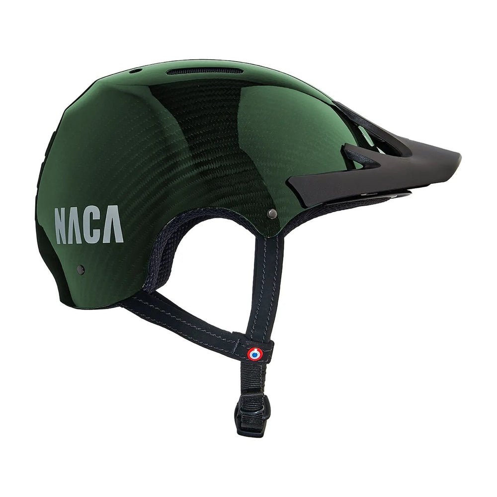 Casque vélo NACA Carbone Candy vert, vue de profil avec visière