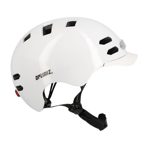 Casque vélo urbain Optimiz O374 à éclairage avant et arrière - Blanc Brillant