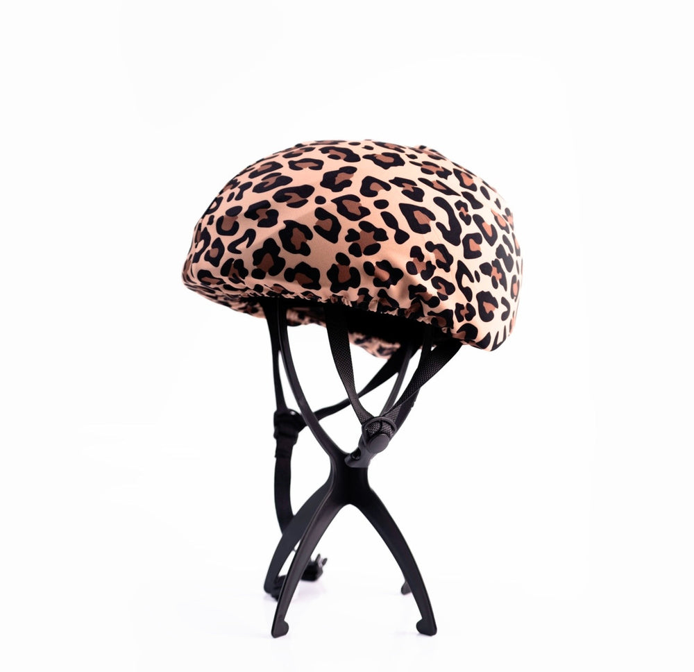 Couvre-casque Helmut léopard sur casque de vélo, vue de face