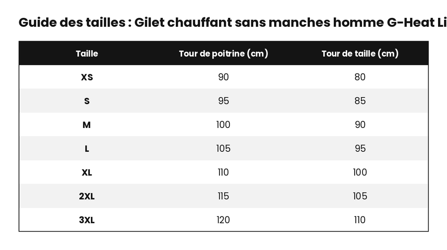 gilet-chauffant-sans-manches-homme-g-heat-light-guide-tailles