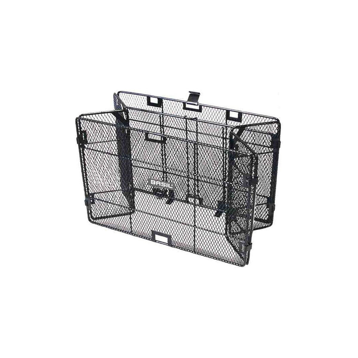 Panier arrière pliable vélo Basil Catania en acier - le panier noir deplie sur fond blanc