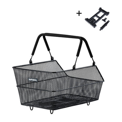 Panier arrière vélo Basil Cento MIK 21 L coloris Noir – vue trois quarts avec la plaque MIK