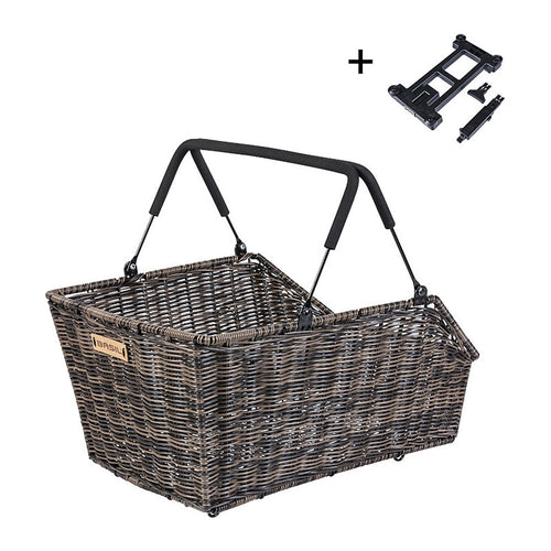 Panier arrière vélo Basil Cento Rattan Look MIK 22 L coloris Nature Brown – avec sa plaque MIK fournie