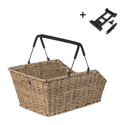 Panier arrière vélo Basil Cento Rattan Look MIK 22 L coloris Seagrass – avec sa plaque MIK fournie