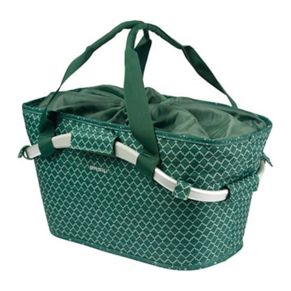 Panier arrière vélo Basil Flair Carry All MIK 22 L coloris Vert – vue trois quarts anses relevees