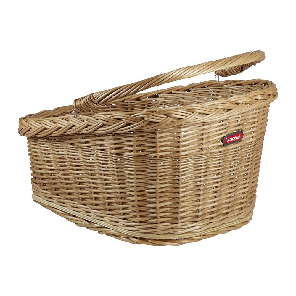 Panier arrière vélo en osier KlickFix Wicker Basket GT 20 L – KorbKlip 2, universelle – le panier en osier Wicker Basket GT, anse relevee