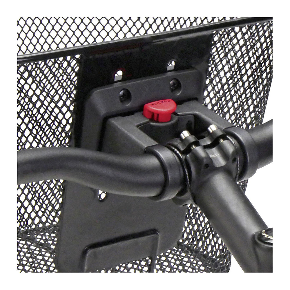 Panier avant vélo KlickFix Uni 16 L – Uni noir – le panier en place sur le guidon