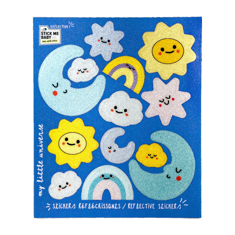 Planche mini stickers réfléchissants Stick me Baby : Univers, effet réfléchissant au flash