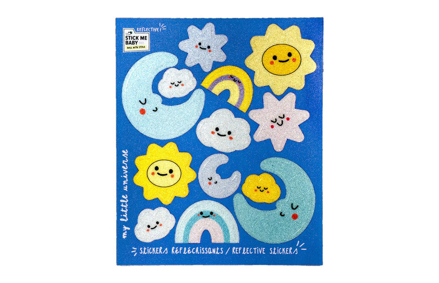 Planche mini stickers réfléchissants Stick me Baby : Univers, effet réfléchissant au flash