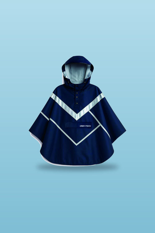 Poncho de pluie vélo Urban Moov Premium bleu marine, capuche compatible casque