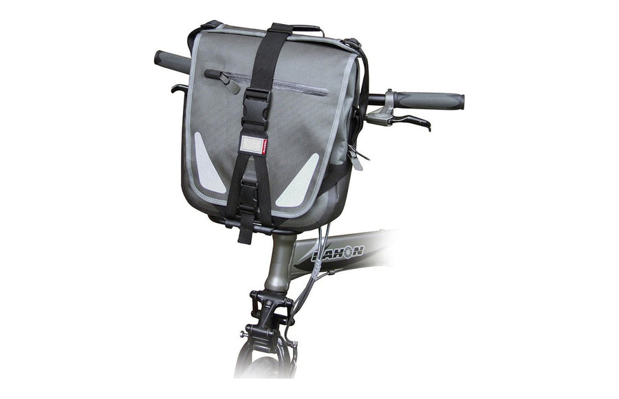 Porte-bagages vélo KlickFix Vario Rack, Rackpacker et Freerack – Vario Rack avant, sur support de guidon – un sac sangle sur le Vario Rack
