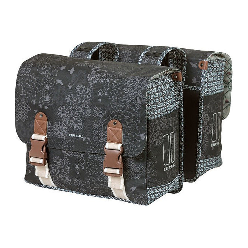 Sacoche double vélo Basil Bohème 35 L coloris Charcoal – la paire montee