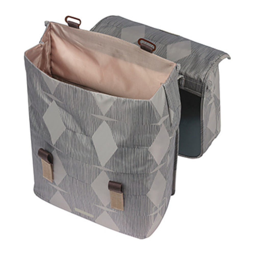 Sacoche double vélo Basil Elegance MIK 40 L coloris Chateau Taupe – rabat ouvert
