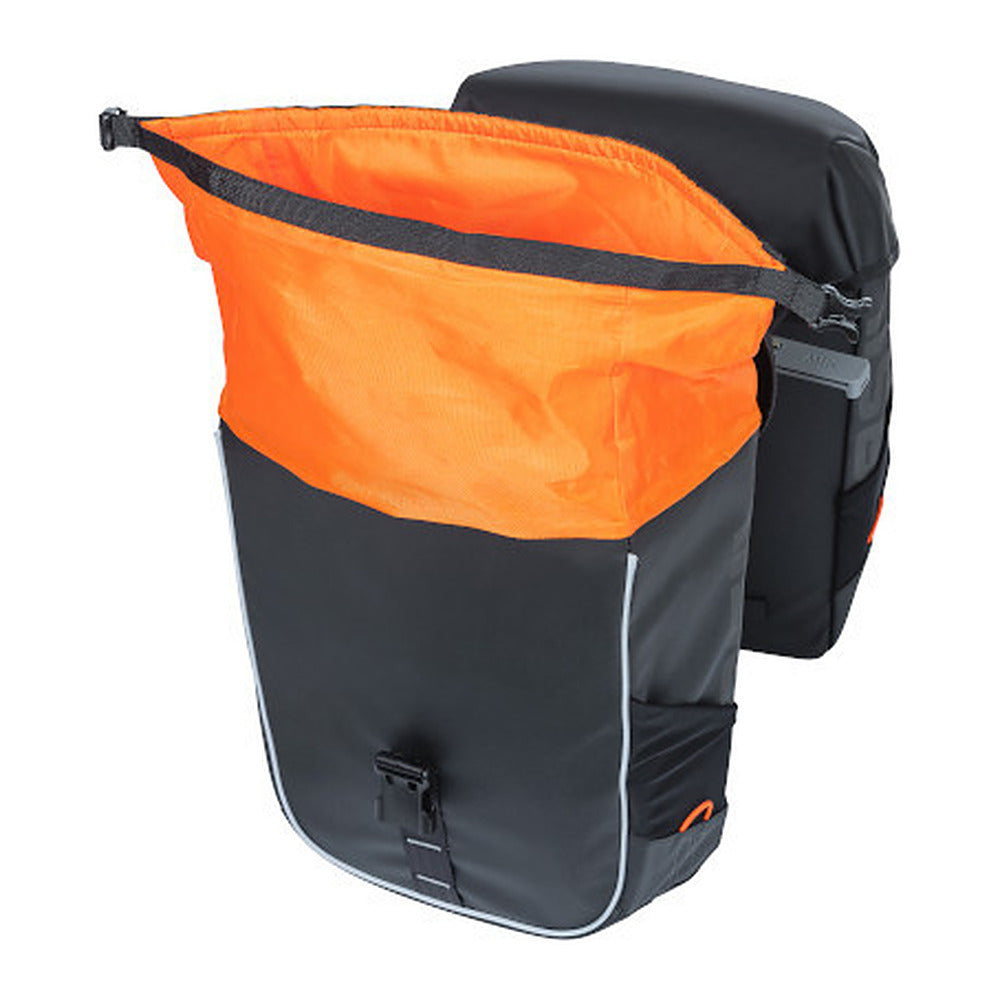 Sacoche double vélo Basil Miles Tarpaulin MIK 34 L coloris Noir Orange – poche laterale elastique