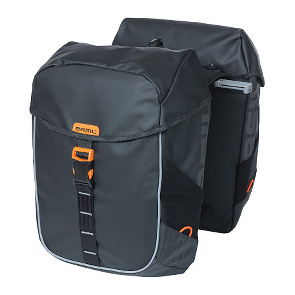 Sacoche double vélo Basil Miles Tarpaulin MIK 34 L coloris Noir Orange – une sacoche seule