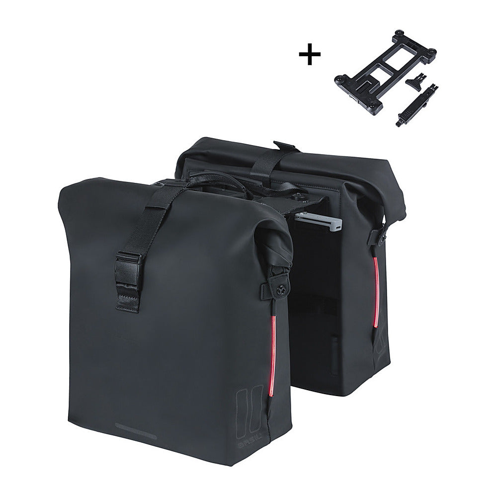 Sacoche double vélo Basil SoHo Nordlicht MIK 41 L coloris Noir nuit avec sa plaque MIK fournie
