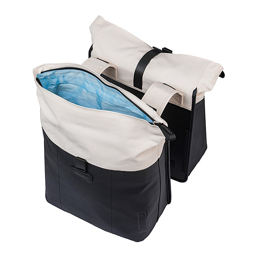 Sacoche double vélo Basil Vive Universal Bridge 35 L coloris Blanc cassé / Noir – interieur de la sacoche