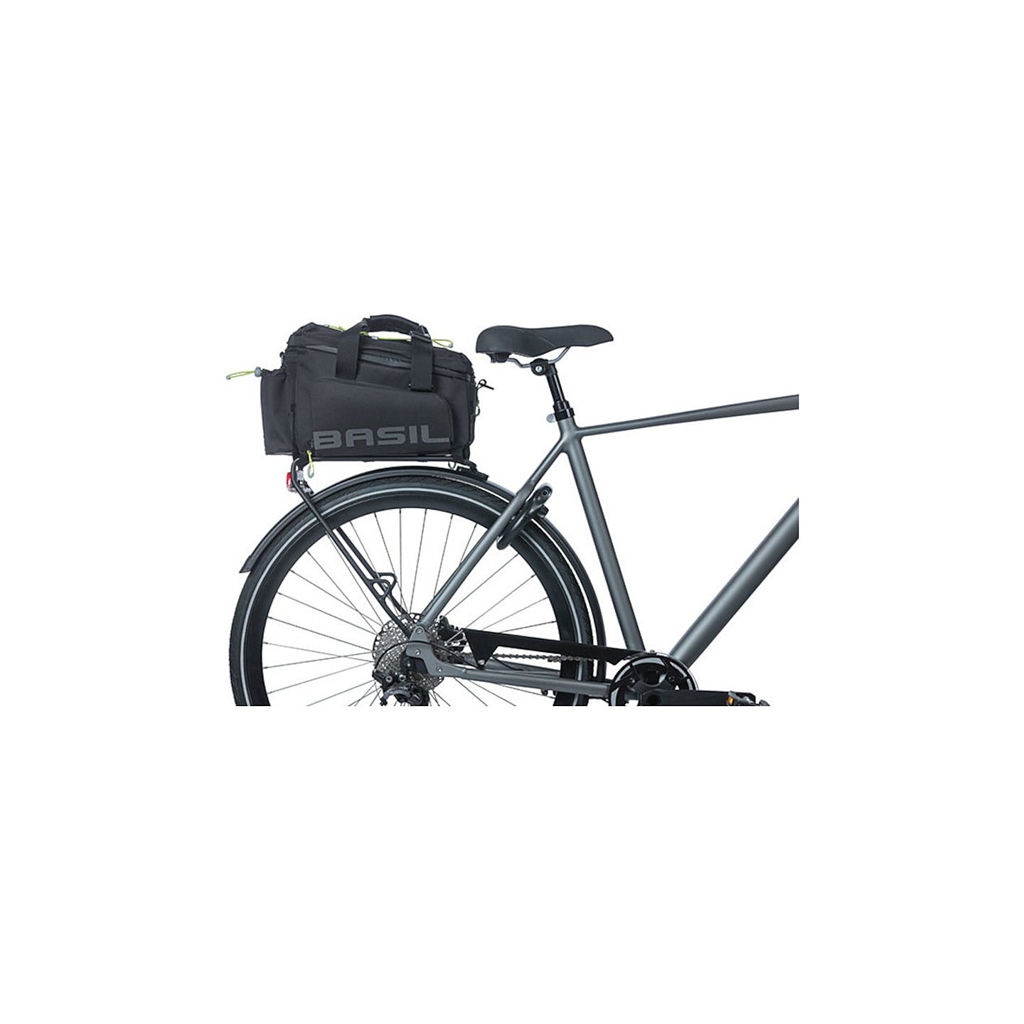 Sacoche Basil Miles XL Pro montee sur un porte-bagages