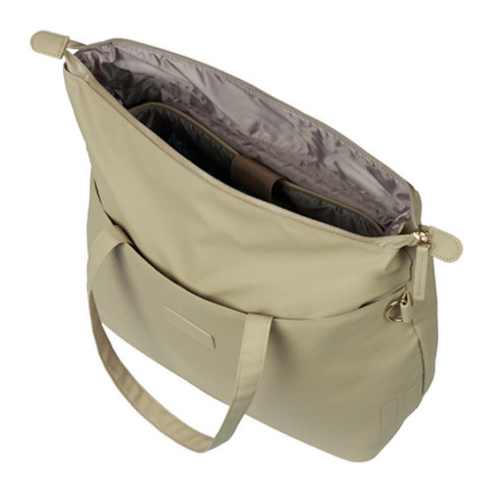 Sacoche vélo Basil Manhattan Commuter 12 L coloris Taupe – ouverte, compartiment principal