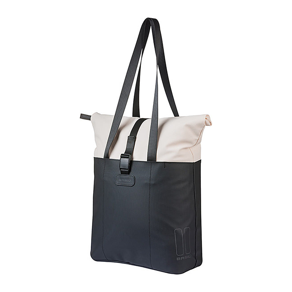 Sacoche vélo Basil Vive Shopper MIK Hooks 20 L coloris Blanc cassé / Noir – portee en bandouliere