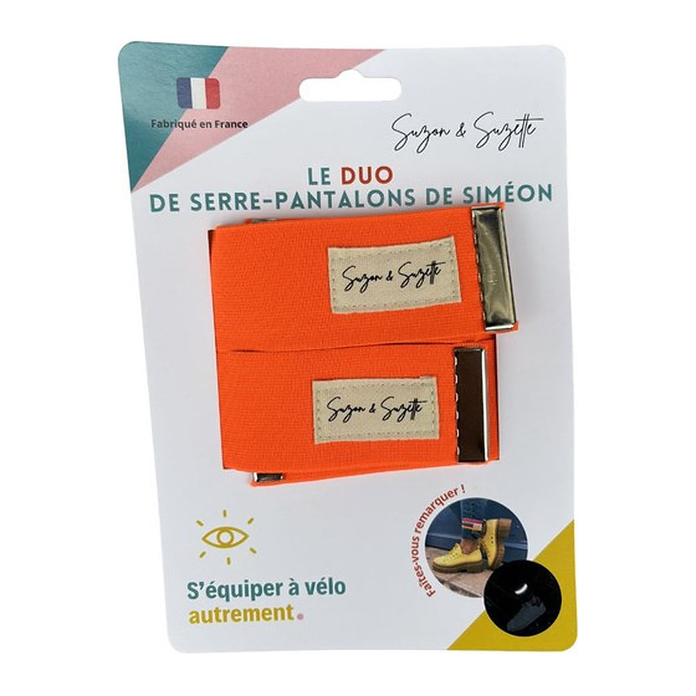 Serre-pantalons réfléchissants Suzon & Suzette - Siméon, lot de 2 – Orange fluo – le lot de deux serre-pantalons