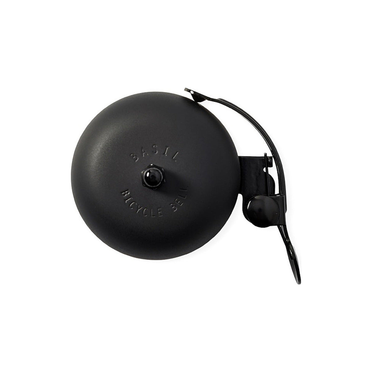 Sonnette vélo Basil Portland – noir – le détail du dôme et du collier de serrage