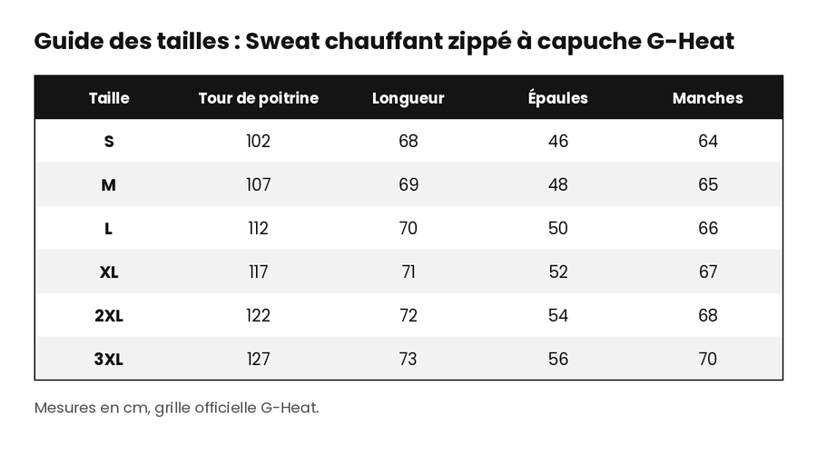 sweat-chauffant-zippe-g-heat-guide-tailles