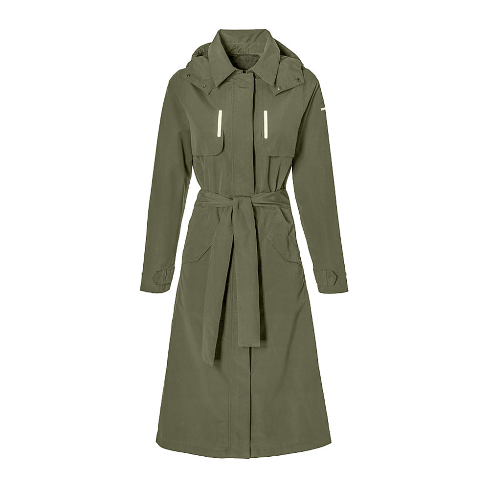 Trench-coat de pluie vélo Basil Mosse femme coloris Vert Olive - vue de face ceinture