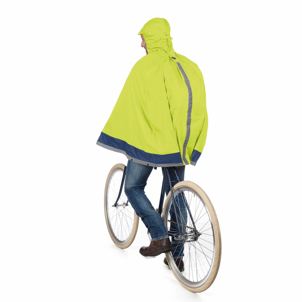 Cape de pluie vélo Tucano Urbano Garibaldina Plus 2G jaune fluo portée sur un vélo de ville