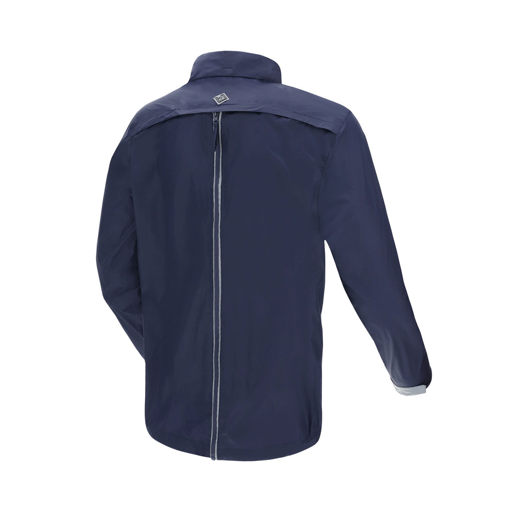 Veste de pluie vélo Tucano Urbano Nano Rain Zeta Hydroscud bleu foncé, vue de dos avec soufflet zippé réfléchissant