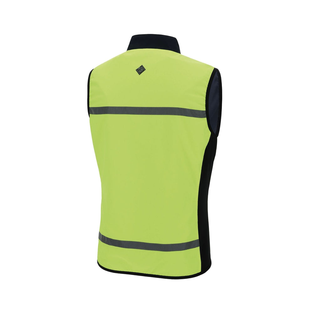 Gilet coupe-vent réversible vélo Tucano Urbano Nano Switch côté jaune fluo, vue de dos avec bandes réfléchissantes