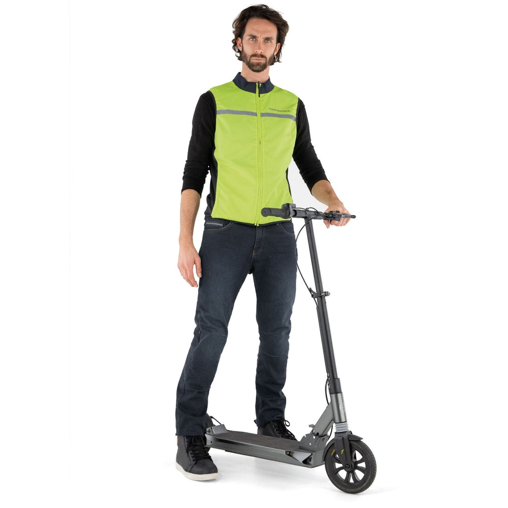 Gilet coupe-vent réversible vélo Tucano Urbano Nano Switch porté côté jaune fluo