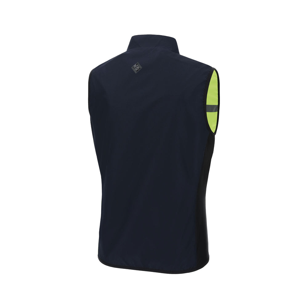 Gilet coupe-vent réversible vélo Tucano Urbano Nano Switch côté bleu foncé, vue de dos