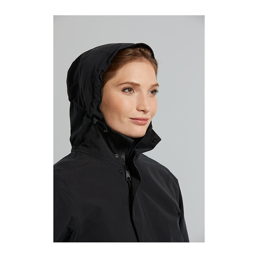 Veste de pluie vélo Basil Mosse Parka femme coloris Noir - portee capuche relevee
